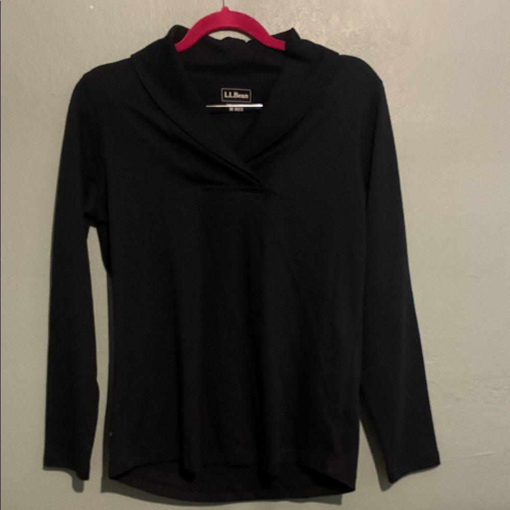 L.L. Bean Black Shawl-Collar Long Sleeve Top